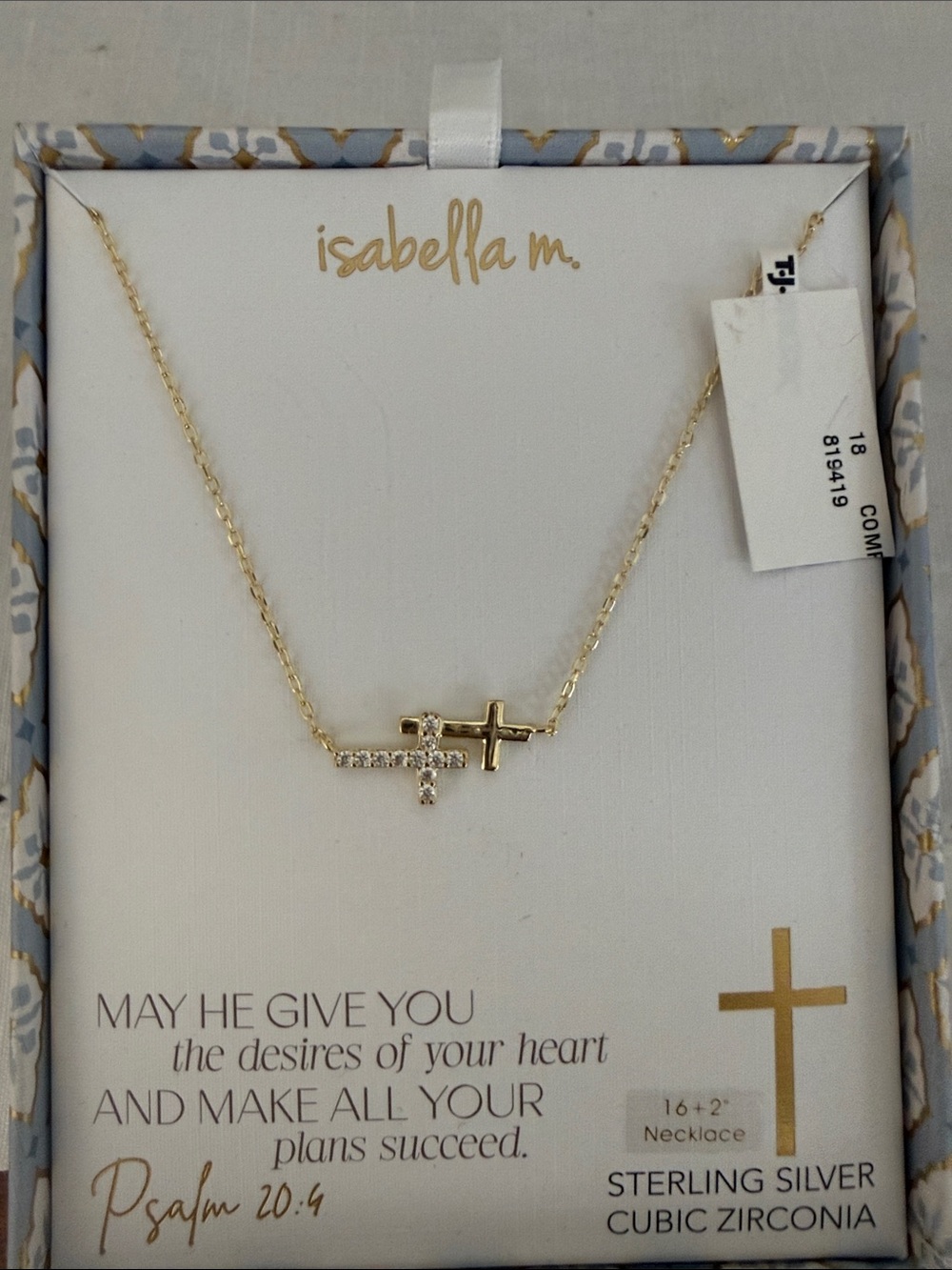 Abella Double Cross Necklace in Gold with Clear Stones